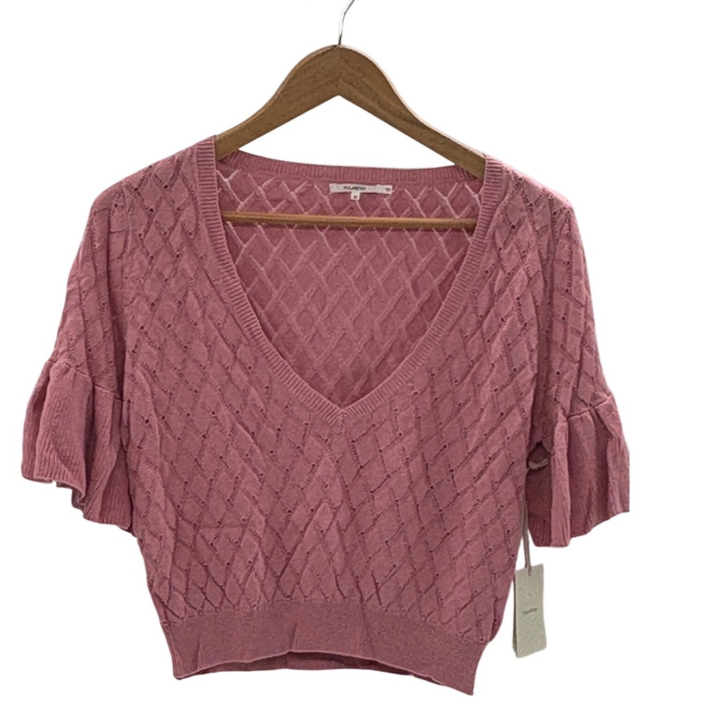 Tularosa Revolve Sweater Blouse Flutter Sleeve Crochet Women Medium Pink New